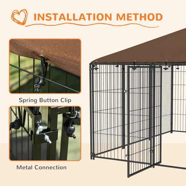 Enclosure with awning and rotating bowls, coffee color