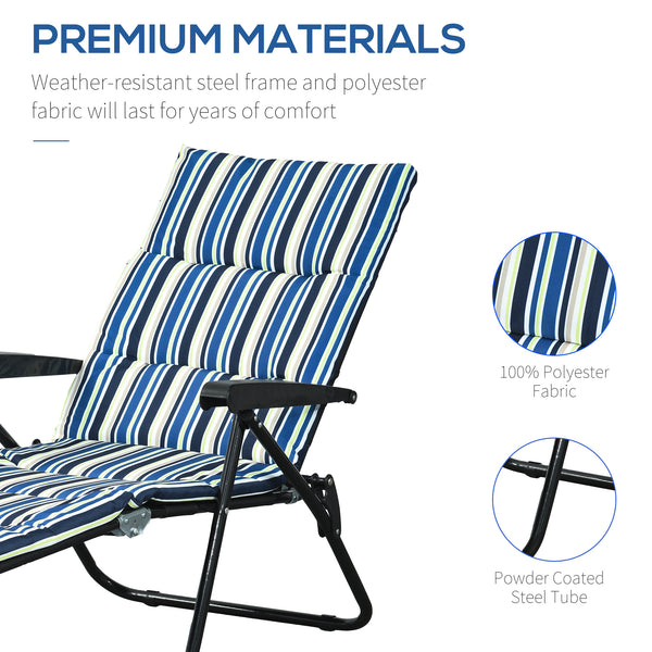 Reclining lounge chair with 6-position adjustable backrest, blue and white