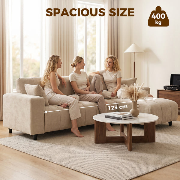 Beige L-shaped sectional sofa with reversible chaise and pocket springs, beige