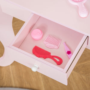 Children's dressing table with mirror and stool, pink