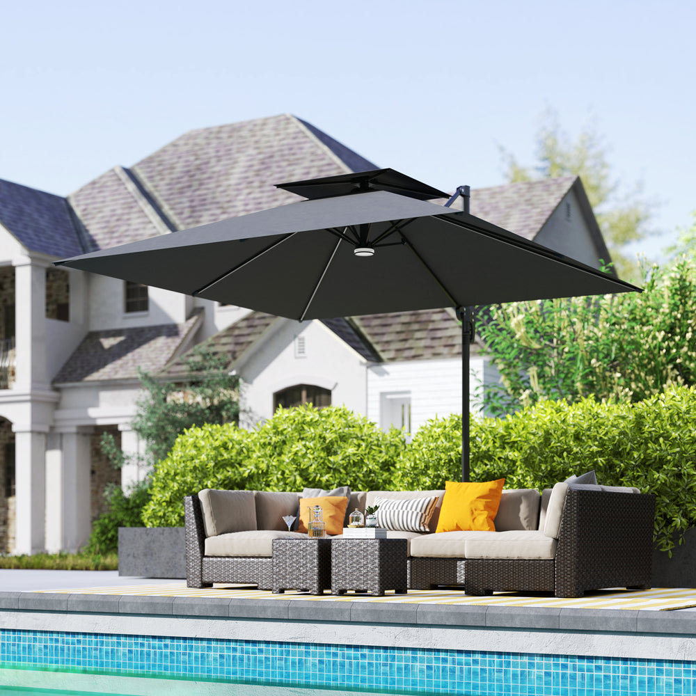 8-foot cantilever parasol with LED lighting, dark grey