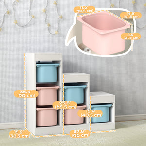 3-Tier Storage Shelf with 6 Plastic Bins, Blue and Pink