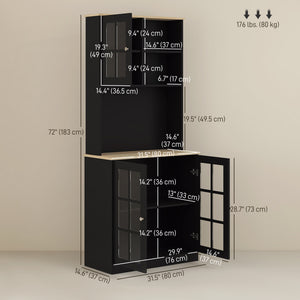 Sideboard with 3 cabinets, 2 open shelves and large worktop, black