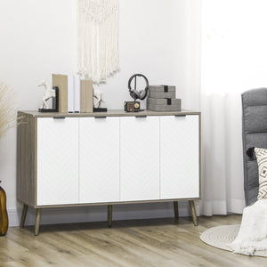 Modern sideboard with adjustable shelves and 4 doors, grey/white