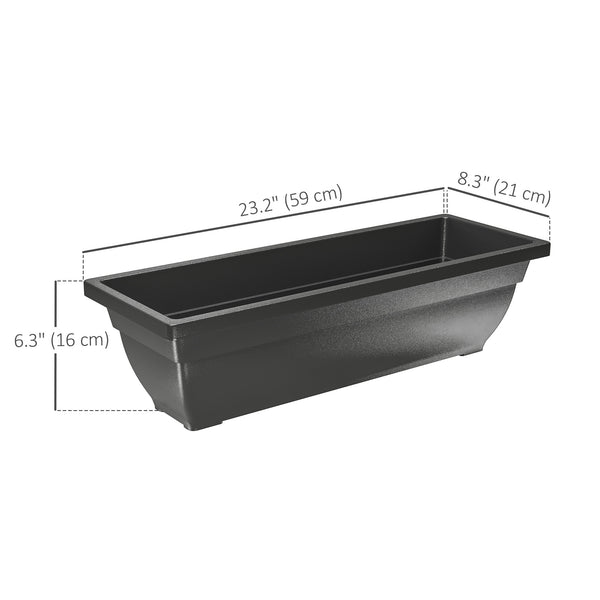 Set of 5 elongated rectangular flower pots, black