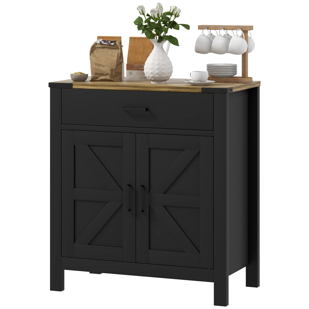 Country-style kitchen storage buffet with drawer and shelf, black