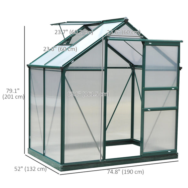Large 6.2' x 4.3' x 6.6' Walk-In Polycarbonate and Aluminum Frame Greenhouse with Sliding Door