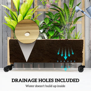 Wooden planter with trellis on wheels