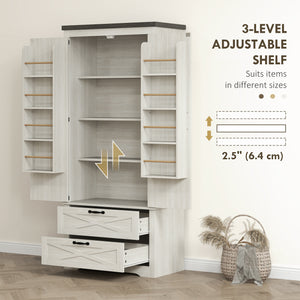 Country Style Pantry with Drawers, Distressed White