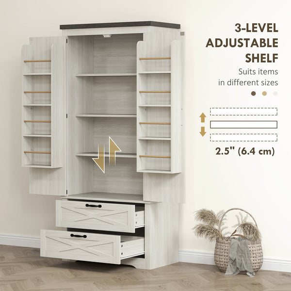 Country Style Pantry with Drawers, Distressed White