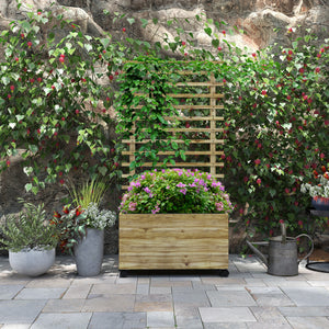Wooden planter with trellis and 4 wheels
