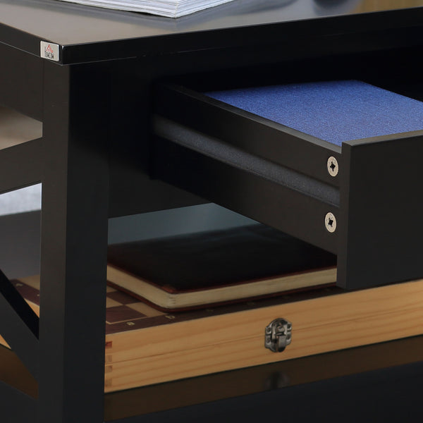 Farmhouse Style Coffee Table with Drawers and Open Shelf, Black