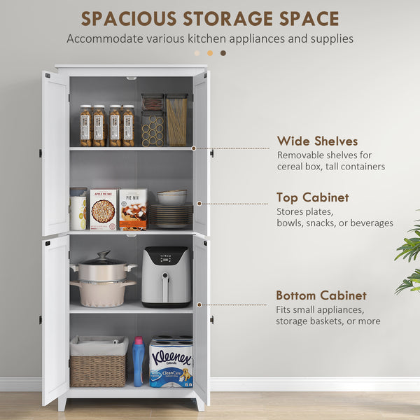 72" Freestanding Storage Cabinet with Doors and Shelves, White