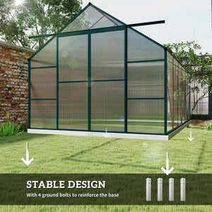 Aluminium and polycarbonate garden greenhouse with adjustable roof ventilation