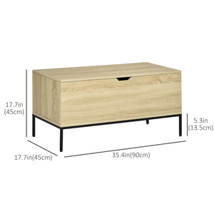 Lift-up storage bench with safety hinges and steel legs, natural