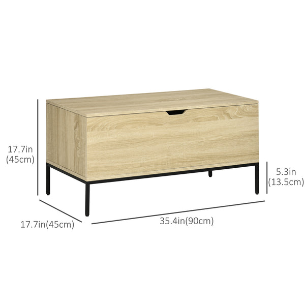 Lift-up storage bench with safety hinges and steel legs, natural