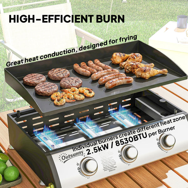 3-Burner Liquid Gas Barbecue, Portable and Tabletop, Ideal for Camping and Picnics, Silver.