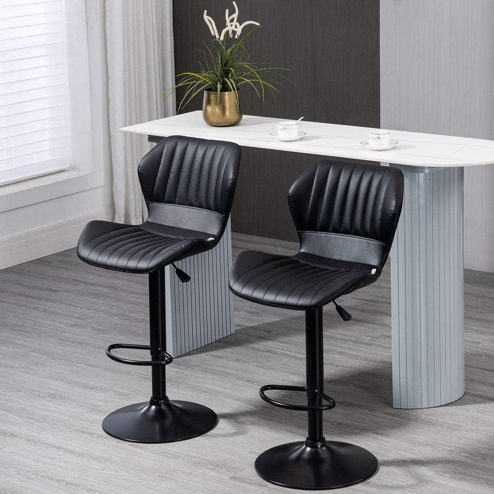 Set of 2 swivel and adjustable stools in PU leather, black