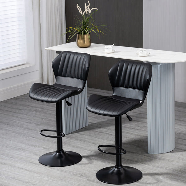 Set of 2 swivel and adjustable stools in PU leather, black