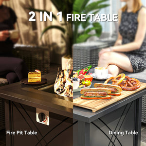 28" Square 40,000 BTU Propane Fire Pit Table with Waterproof Cover and Adjustable Footrests