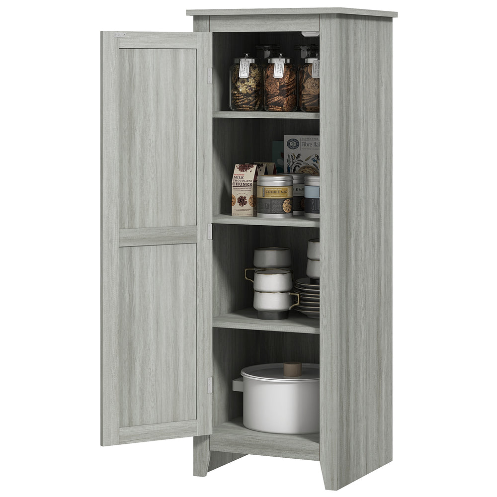 Storage cabinet with barn door and adjustable shelves, gray wood grain