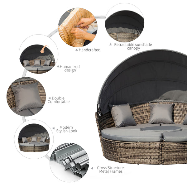 4-piece garden sofa bed with retractable canopy, grey