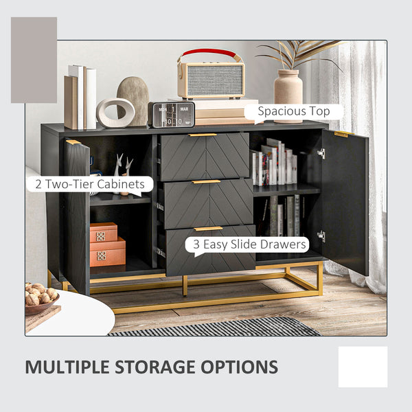 Storage sideboard with 3 drawers, adjustable shelves and doors, black