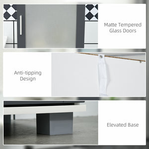 Bathroom storage cabinet with frosted glass doors and 5-tier shelves, white and gray