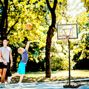 Portable basketball hoop with wheels, adjustable height from 2.4 to 3 m, black