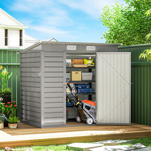 Galvanized metal garden shed with double doors and 2 vents, light grey