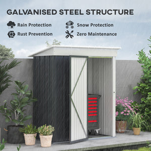 Steel garden shed with adjustable shelf, lock and gloves, dark grey