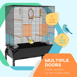 Bird Cage for Parakeets, Canaries, Finches, Lovebirds, Budgies, with Rolling Stand, Toys, Black