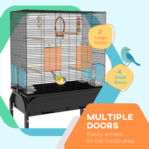 Bird Cage for Parakeets, Canaries, Finches, Lovebirds, Budgies, with Rolling Stand, Toys, Black
