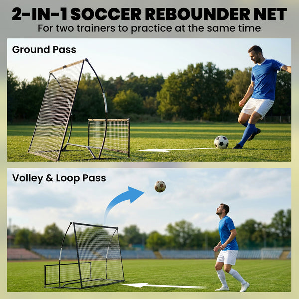2-in-1 Portable Rebounder Net for Soccer & Baseball, Double-Sided, Foldable with Carry Bag.