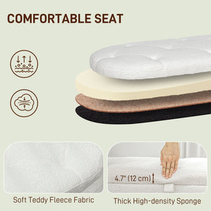 Fleece-upholstered bedroom bench with storage, white