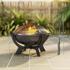 Outdoor Wood Burning Fire Pit with Poker, Portable Bonfire Pit, Black