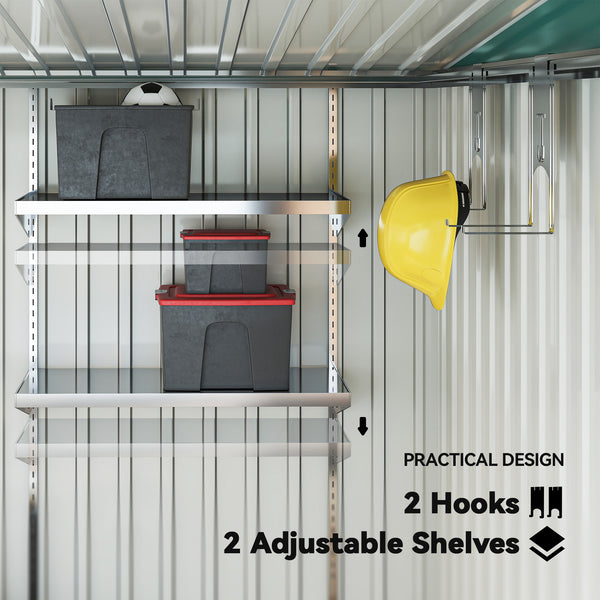 Lean-to garden shed in galvanized metal with foundation, sliding door and 2 vents, green