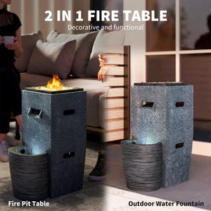 15,000 BTU propane fireplace with LED lighting and fountain, gray 