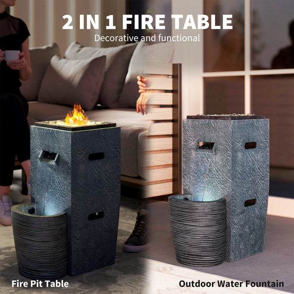 15,000 BTU propane fireplace with LED lighting and fountain, gray 