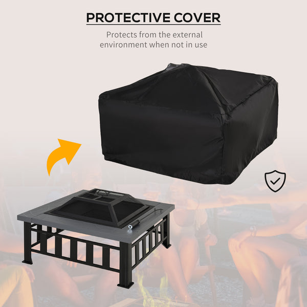34" Square Portable Steel Wood Burning Fire Pit with Spark Guard, Black 