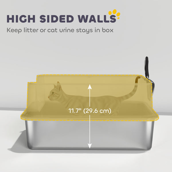 XL stainless steel litter box for cats of all sizes with high side walls