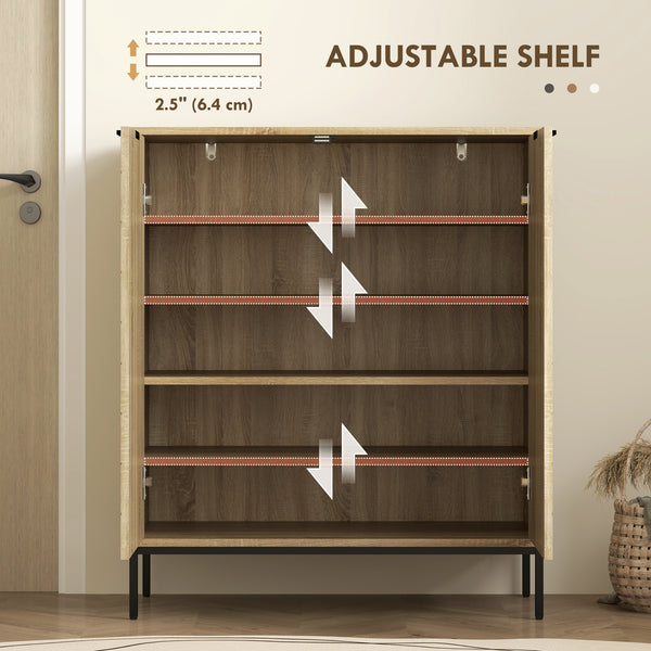 15 Pair Shoe Rack with Doors and Adjustable Shelves for Hallway, Oak