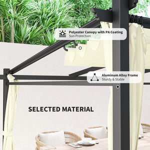 Metal pergola with sliding roof, retractable pergola, 3 m x 3 m, beige