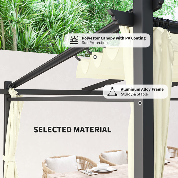 Metal pergola with sliding roof, retractable pergola, 3 m x 3 m, beige