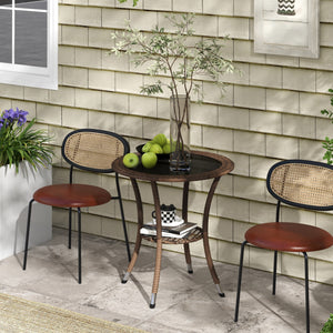 Outdoor rattan dining table with 2-tier storage shelf, brown