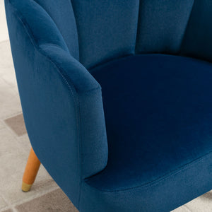 Accent chairs with upholstered seat, armrests and wooden legs, blue