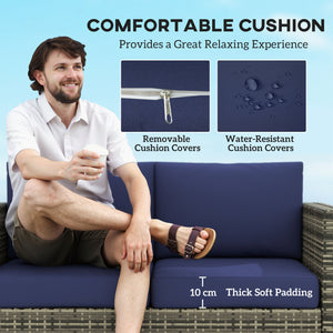 Two-seater outdoor sofa in woven resin, dark blue