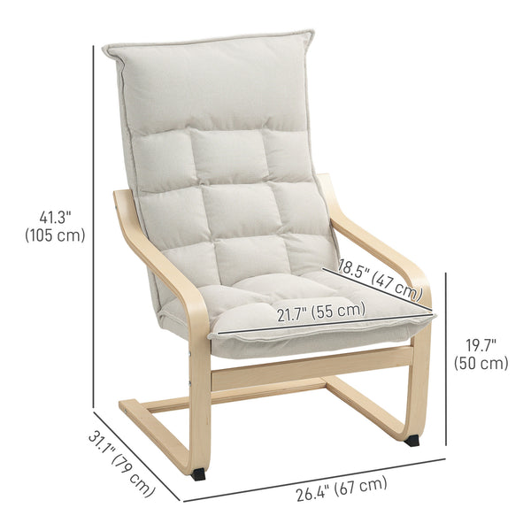 Upholstered accent chair with curved legs and armrests, cream white