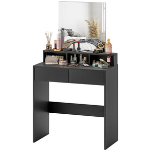 Dressing table with mirror, drawers and compartments, black