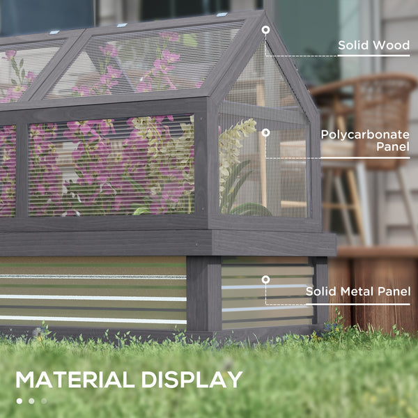 Raised garden kit with greenhouse, wooden cold frame